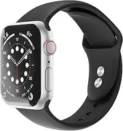 [Sinjimoru] Silicone Apple Watch Band, Compatible with Apple Watch 38mm, 40mm, 41mm, 42mm, 44mm, 45mm, 49mm, for Men with Large Wrists, Black