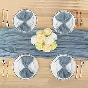 Dusty Blue Cheesecloth Table Runner and Napkins Set, Boho Gauze Cheese Cloth 13 Ft Runner with 12 Napkins, Rustic Wrinkled Decor for Wedding Birthday Party Dinner Table