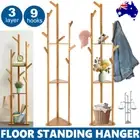 9 Hook Wooden Clothes Coat Stand Hat Rack Tree Shelf Hanger Organizer Holder AUS