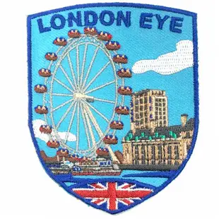 英國 倫敦眼 摩天輪 地標刺繡背膠補丁 袖標 布標 布貼 INS打卡地標 補丁 貼布繡 臂章