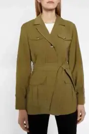 EX WAREHOUSE LADIES KHAKI UTILITY BELTED JACKET SIZE 10 NEW (ref 393) SALE