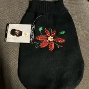 Zack & Zoey Poinsettia Dog Sweater Sequence Accented Holiday Christmas