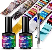 Burano Nail Art Foil Glue Gel, 15ML 2 Bottles with 60PCS Starry Sky Star Foil Stickers, Nail Transfer Tips Manicure Art UV LED Lamp Required