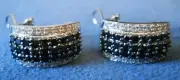 LeVian 14K Diamond Black & White Hoop Earrings Omega Backs - 1.69ct - NEW in Bx