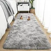 Rugs Living Room - Tie-Dye Light Grey Area Rugs for Bedroom, Hallway Runner Rug Anti Slip 60 x 220 cm - Modern Super Soft Plush Floor Carpets – Fluffy Shaggy Bedside Rug for Kids Room