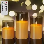 Wondise Flameless Flickering Candles with Remote and Timer, Battery Operated Candles with Moving Wick, Glass LED Candles with Real Wax for Halloween Christmas Home Dinner Decoration (Black