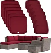 ClawsCover 13 Pack Outdoor Seat and Back Cushions Replacement Covers Fit for 6 Pieces 8-Seater Wicker Rattan Patio Furniture Conversation Set Sectional Couch Chairs,Burgundy-Include Cover Only