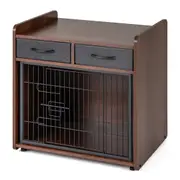 Costway Dog Crate Furniture Indoor Dog Cage Industrial Doge Kennel w/2 Fabric Drawers & Lockable Door Brown