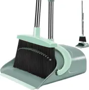 Broom and Dustpan Set Long Handle Jade Green Dustpan Comb for Home Cleaning
