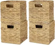 4 Pack 9" Wicker Storage Cubes, Water Hyacinth Baskets, Foldable Wicker Baskets,