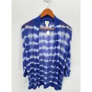 CHICO'S NWT Farida Blue Tie Dye Lightweight 100% Linen Open Cardigan // S
