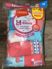 Hanes ~ Girls Bikinis Tagless 14-Pair Underwear No Ride Up Multi-Color ~ Size 14