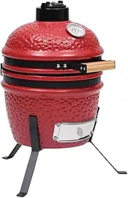 2-in-1 Kamado Ceramic Barbecue Grill and Smoker, Red, 56 cm, with Built-in Thermometer, Efficient Portable Outdoor Station, Durable Glazed Finish
