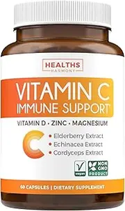 Vitamin C Immune Support with Vitamin D, Zinc, Elderberry & Echinacea (Non-GMO) Immunity Booster Supplement - VIT C 500mg - 60 Vegetarian Capsules (No Pills, Tablets, or Gummies)