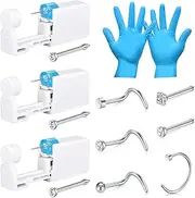 [LAURITAMI] 10Pcs Nose Piercing Kit, Disposable Piercing Gun Built-in Nose Studs,No Pain Sterile Safety Home Nose Piercing Tool Kit with 22G Thin Nose Studs Rings