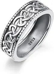 [ADMETUS] 925 Sterling Silver Celtic Knot Rings Wedding Band Rings for Men Celtic Ring Jewellery Gifts for Men Rings Size 8-10