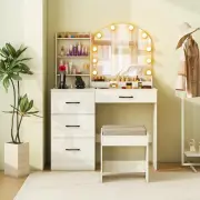 CostwayMakeup Vanity Desk with Mirror and Lights Dressing Table-White