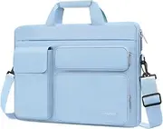 MOSISO Laptop Shoulder Messenger Bag Compatible with MacBook Air/Pro,13-13.3 inch Notebook,Compatible with MacBook Pro 14 inch with 2 Raised&1 Flapover&1 Horizontal Pocket&Handle&Belt, Air Blue