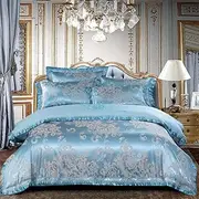 GAOXUE Duvet Quilt Cover Set ,Jacquard double bed bedding set, openwork lace sheets, king size duvet cover and pillowcase-Blue 1_220 240cm (4pcs) [Region Free]
