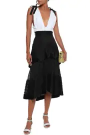 RRP €580 ZIMMERMANN Midi ausgestellte Röcke AU0 US4 XS Tupfen Plissee schwarz