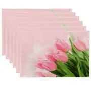 Glitter Pink Tulip Flower Placemats Set of 6, Placemats 12x18 Inch Waterproof...