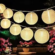 Bright Zeal 20' Long 30 LED Lanterns String Lights Battery Powered - Indoor Outdoor 3" White Silk-Like Cloth Round Lanterns String Lights - Mini Lantern String Lights for Yard Bedroom Wedding