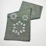 Silver Snowflake Christmas Beaded Ribbon Art Linen 72" Table Runner