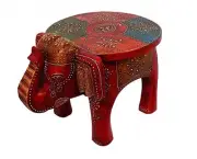 Handmade Wooden Red Multi Elephant Shape Floor Side Decorative Stool, Kids Stool
