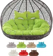 2 Seater Double Hanging Rattan Egg Shape Lounge Chair Replacement Cushion 2 Adjustable Headrest Hammock Swing Chair Cushion for Garden Furniture (Green)