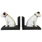 Set of 2 Heavy Cast Iron Nipper Dog Bookends His Masters Voice Book Ends