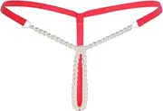 [TiaoBug] Women Pearls T-Back Massage G-String Bikini Thongs Underwear Hot Pink One Size