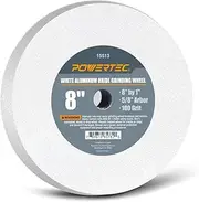 POWERTEC 15513 Bench and Pedestal Grinding Wheels, 8 Inch x 1 Inch, 5/8 Arbor, 100 Grit, White Aluminum Oxide Bench Grinder Wheel for Grinding and Sharpening Cutting Tools