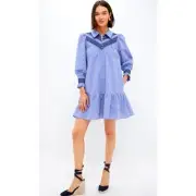 Tuckernuck Pomander Place Blue Seersucker Smocked Venice Mini Dress Size M