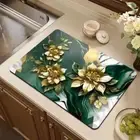 Flower Printed Coffee Machine Drying Mat Rectangular Drain Dish Pads Sink Rugs