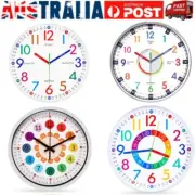 8" 10" 12" Kids Wall Clock Learn to Tell Time Silent Non Ticking Teaching Clock