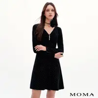 在飛比找momo購物網優惠-【MOMA】氣質絨布亮鑽洋裝(黑色)