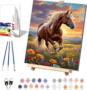 Pujeknm Paint by Numbers Adult Horse (with Frame Canvas with Wooden Easel) DIY Animals Hand Painted Oil Painting Kit for Beginners, with Beautiful Gift Box, Hand Painted Oil Painting Kit, Large, 40 x