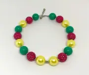 SALE! Teal Pink Yellow Children's Plastic Chunky Bubblegum Necklace Cake Smash