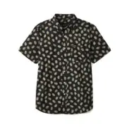 BRIXTON Men's S/S Woven Shirt CHARTER PRINT - Washed Black / Teal - Medium - NWT