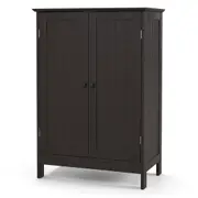 Costway Bathroom Cabinet Wooden Storage Cupboard w/2 Doors Hallway Table Kitchen Sideboard Brown
