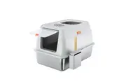 2in1 XL Cat Litter Box Kitty Enclosed Stainless Steel Potty Pan Semi Covered Toilet Modular Tray High Sided Furniture with ABS Lid Carbon Filters