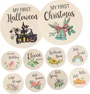 Generic 10pcs Newborn Photo Card Milestone Pregnancy Announcement Cards Discs Mat Decor Month Markers Boy Cake Topper Nest Plants Sign New Born Boys Growth Cards Wooden