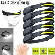 5pcs USB Charging COB Headlamp Night LED Sensor Head Band Torch Headlight Lamp