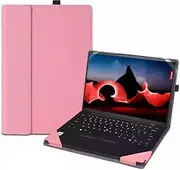 Jarttarn Laptop Case Compatible with Lenovo Thinkpad X1 Carbon Gen 12 2024, 2-in-1 Detachable PU Leather Magnetic Triple Fold Bracket Notebook Cover Protective Bag (Pink)