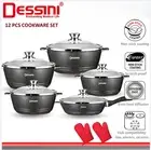 Granite Aluminium Non Stick Casserole Pot Bowl Deep Fry Pan Cookware set 12 Pcs