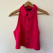 Tullee Crop Top Womens Small Pink Collared Button Front NWT Barbiecore Vest Top