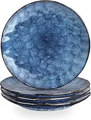 vicrays Dinner Plate Set of 4, 10.5 Inch (26.7 cm), Round, Microwave, Oven, Dishwasher Safe, Scratch Resistant, Porcelain Fluted Suitable for Steak, Pasta, Pizza, Home, Party, Restaurant (Blue)