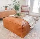 Footstool Boho Goat Leather Ottoman New Brown Pouf Unstuffed Vintage