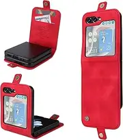 [nincyee] Flip Case for Samsung Galaxy Z Flip6,Premium Skin Texture Leather,Retro Button Closure Wallet Case Flip Stand with 4 x Card Holder Red