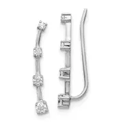 14k White Gold Real Diamond Graduated 4-stone Ear Climber Earrings